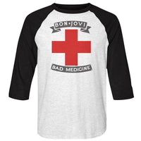Thumbnail for BON JOVI-BADMED-WHITE HEATHER/VINTAGE BLACK ADULT 3/4 SLEEVE RAGLAN