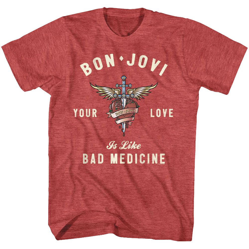 BON JOVI-HEART AND DAGGER-RED HEATHER ADULT S/S TSHIRT