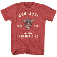 Thumbnail for BON JOVI-HEART AND DAGGER-RED HEATHER ADULT S/S TSHIRT