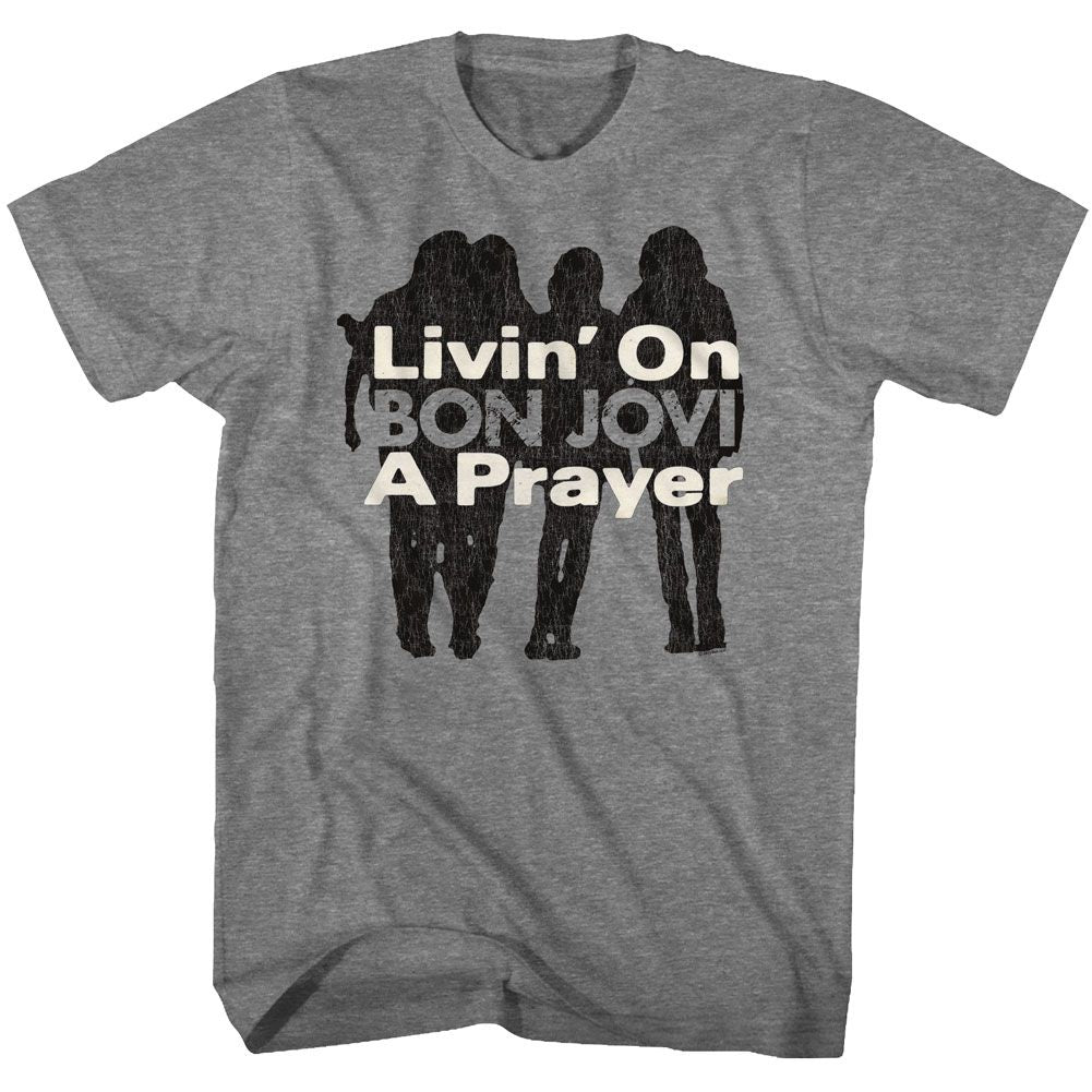 BON JOVI-LIVIN ON A PRAYER-GRAPHITE HEATHER ADULT S/S TSHIRT