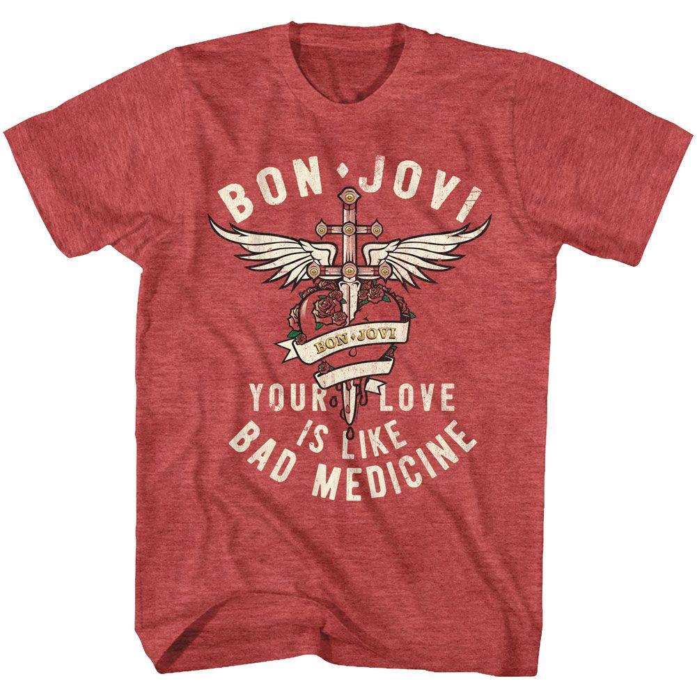 BON JOVI-BAD MEDICINE-RED HEATHER ADULT S/S TSHIRT