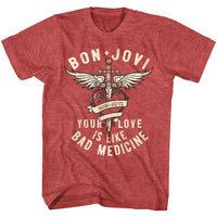 Thumbnail for BON JOVI-BAD MEDICINE-RED HEATHER ADULT S/S TSHIRT