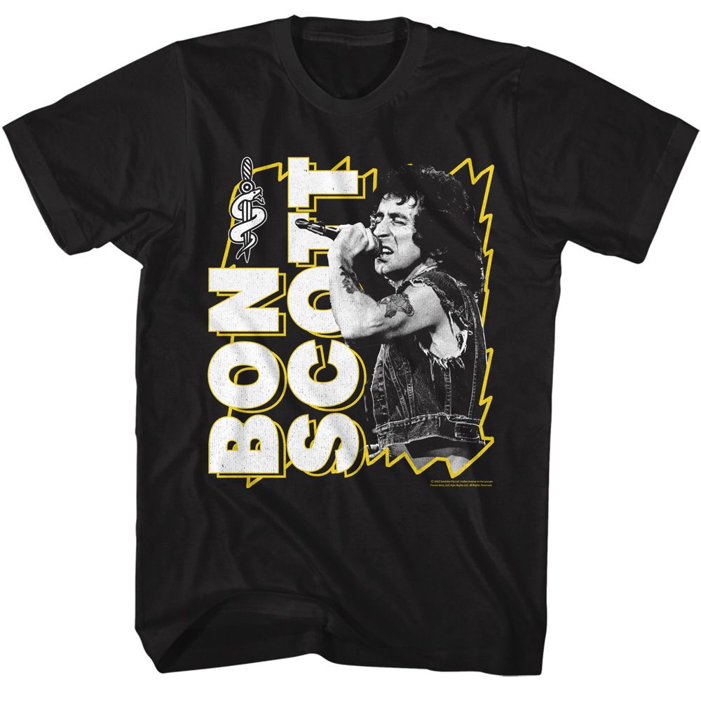 BON SCOTT-BON SCOTT LIGHTNING FRAME-BLACK ADULT S/S TSHIRT