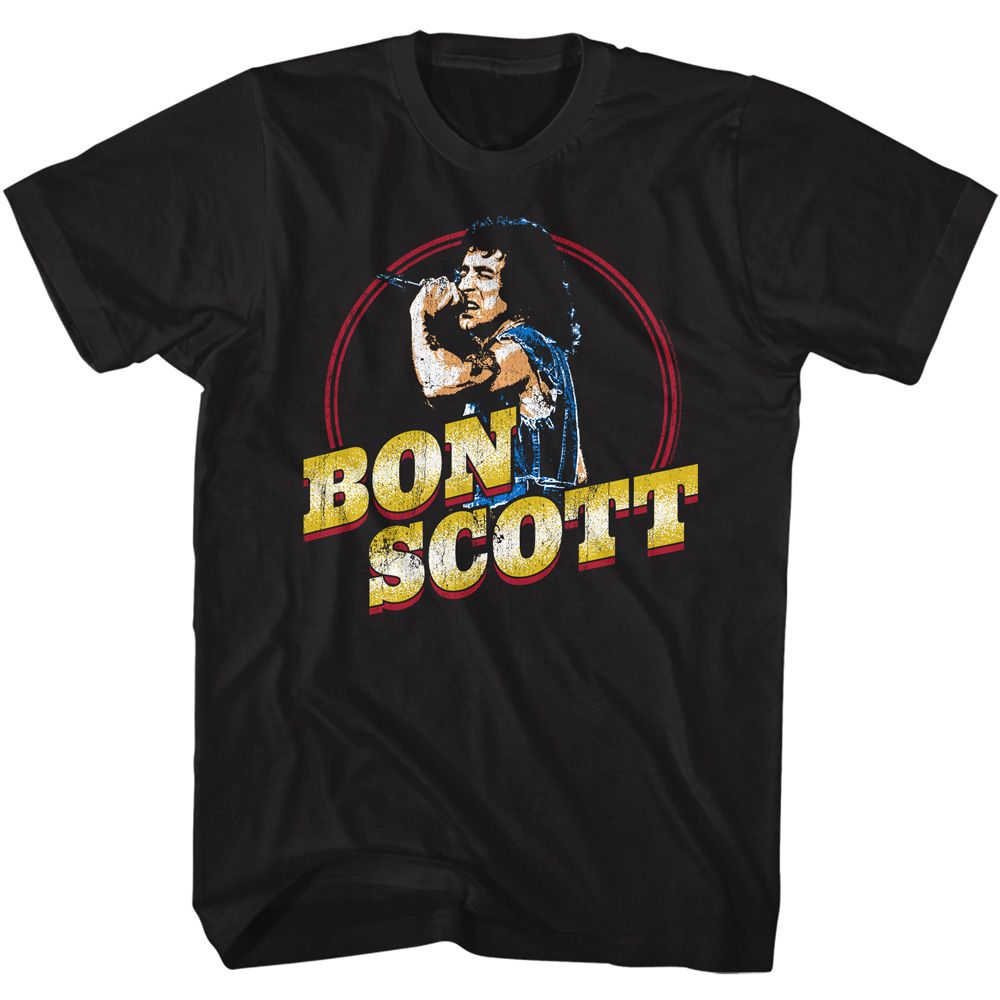 BON SCOTT-BON SCOTT GOLD NAME-BLACK ADULT S/S TSHIRT