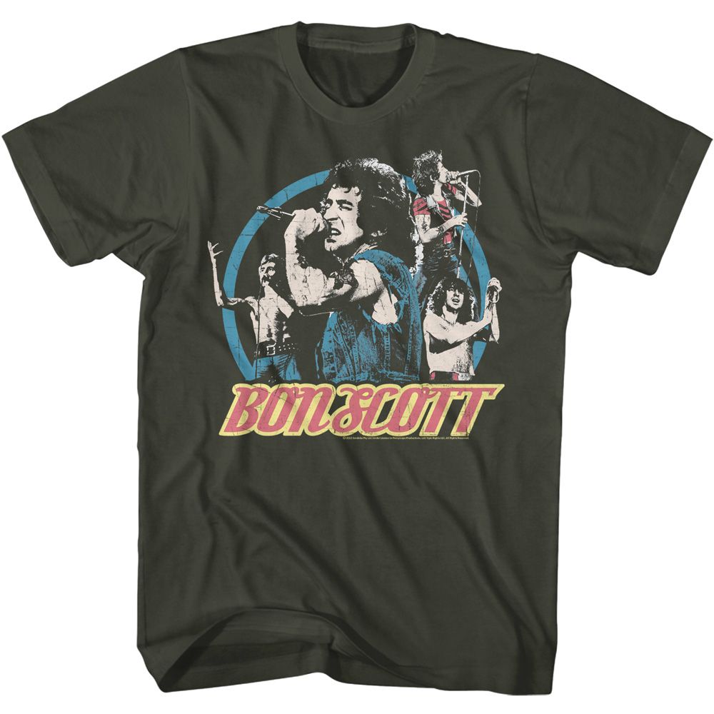 BON SCOTT-BON SCOTT MULTI IMAGE CIRCLE-SMOKE ADULT S/S TSHIRT