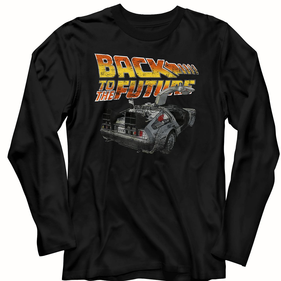 BACK TO THE FUTURE-BTF CAR-BLACK ADULT L/S TSHIRT