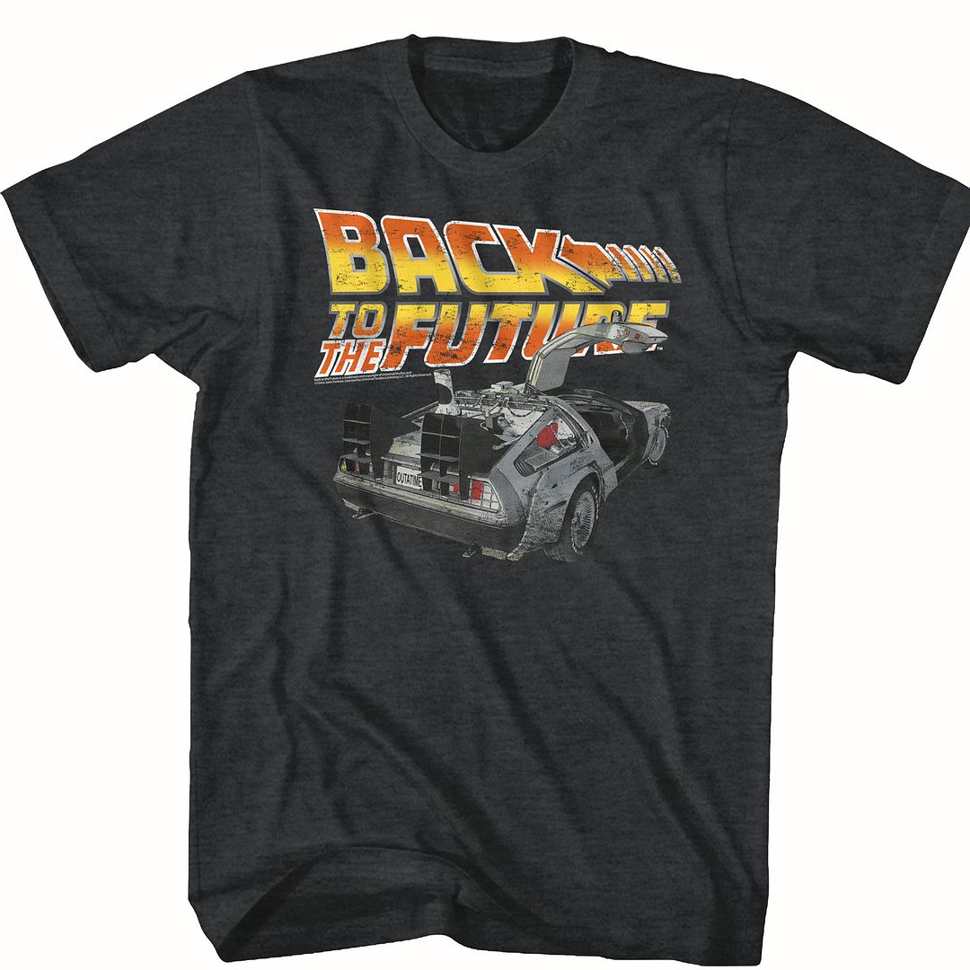 BACK TO THE FUTURE-BTF CAR-BLACK HEATHER ADULT S/S TSHIRT