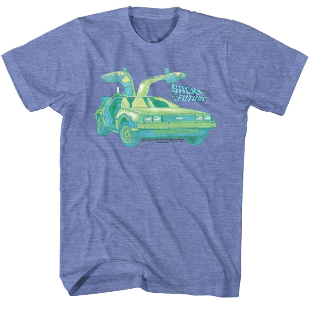 BACK TO THE FUTURE-CAR CHILLIN-LIGHT BLUE HEATHER ADULT S/S TSHIRT