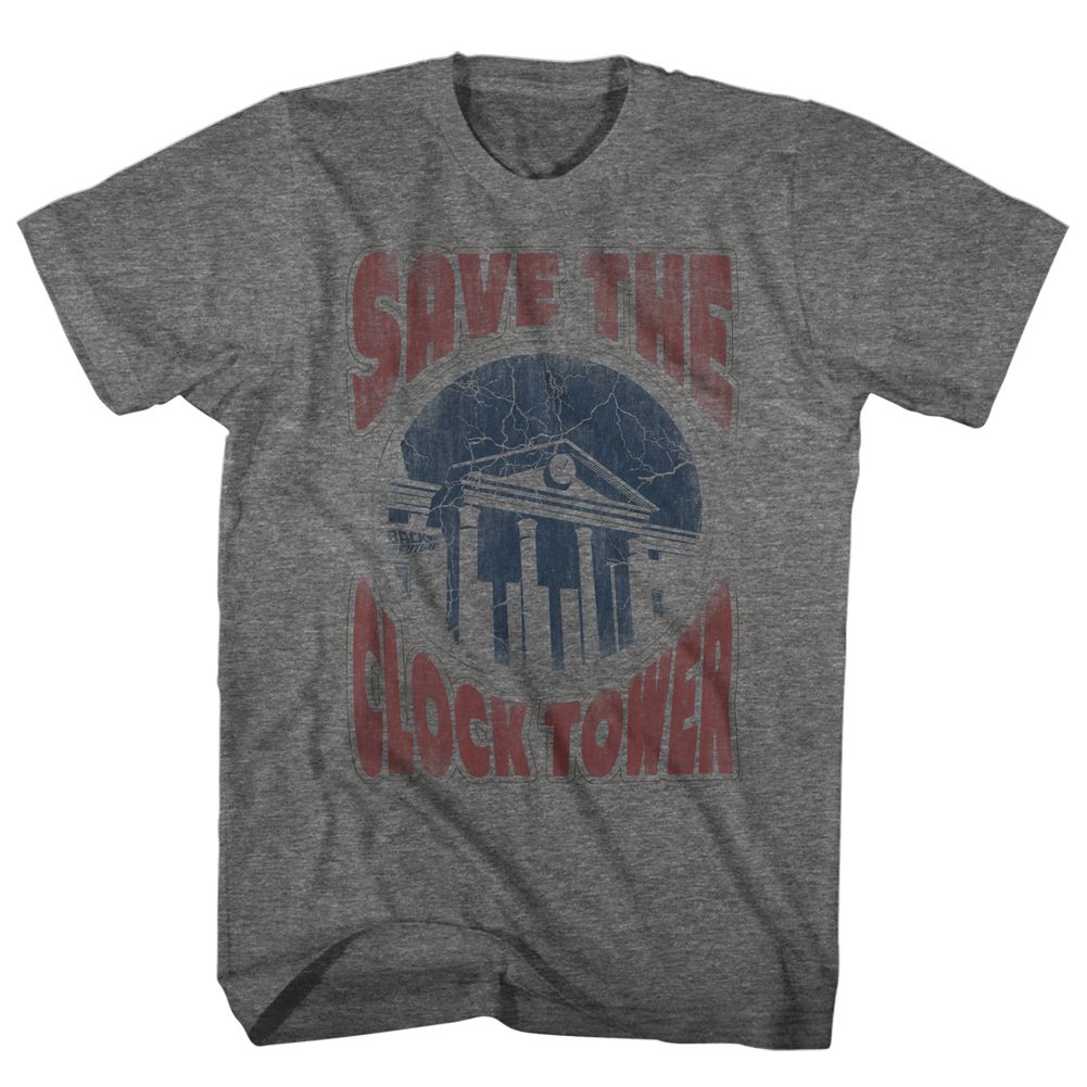 BACK TO THE FUTURE-SAVES THE DAY-GRAPHITE HEATHER ADULT S/S TSHIRT