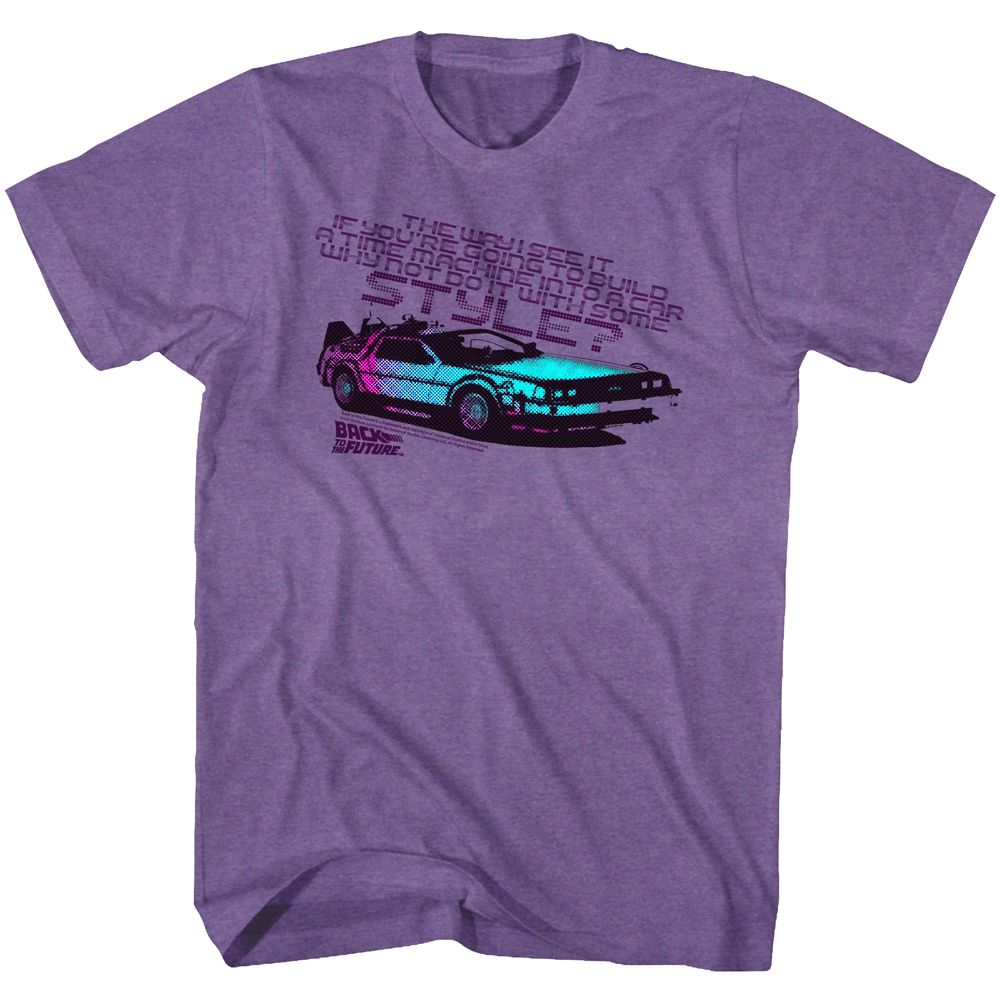 BACK TO THE FUTURE-A LITTLE STYLE-PURPLE HEATHER ADULT S/S TSHIRT