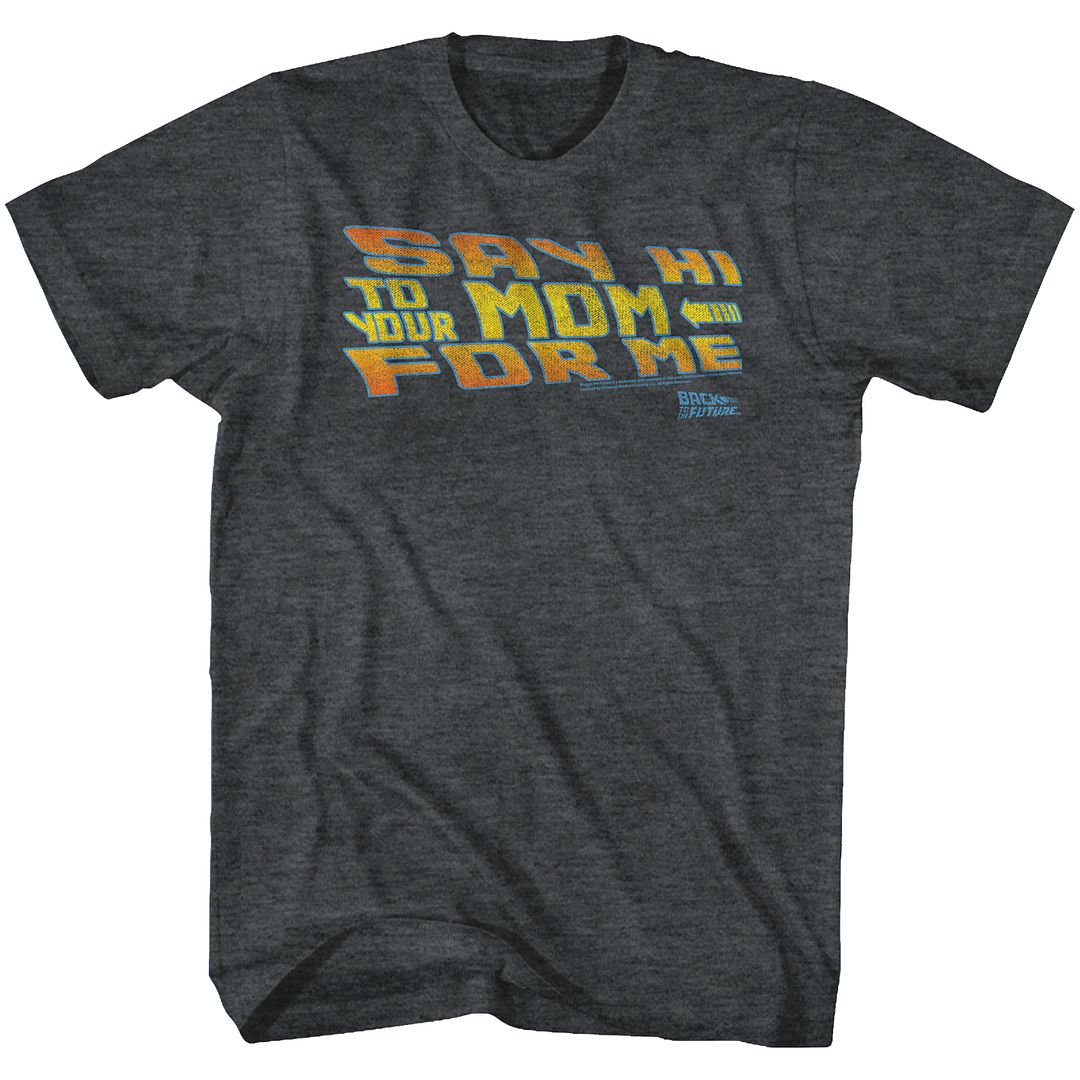 BACK TO THE FUTURE-SAY HI-BLACK HEATHER ADULT S/S TSHIRT