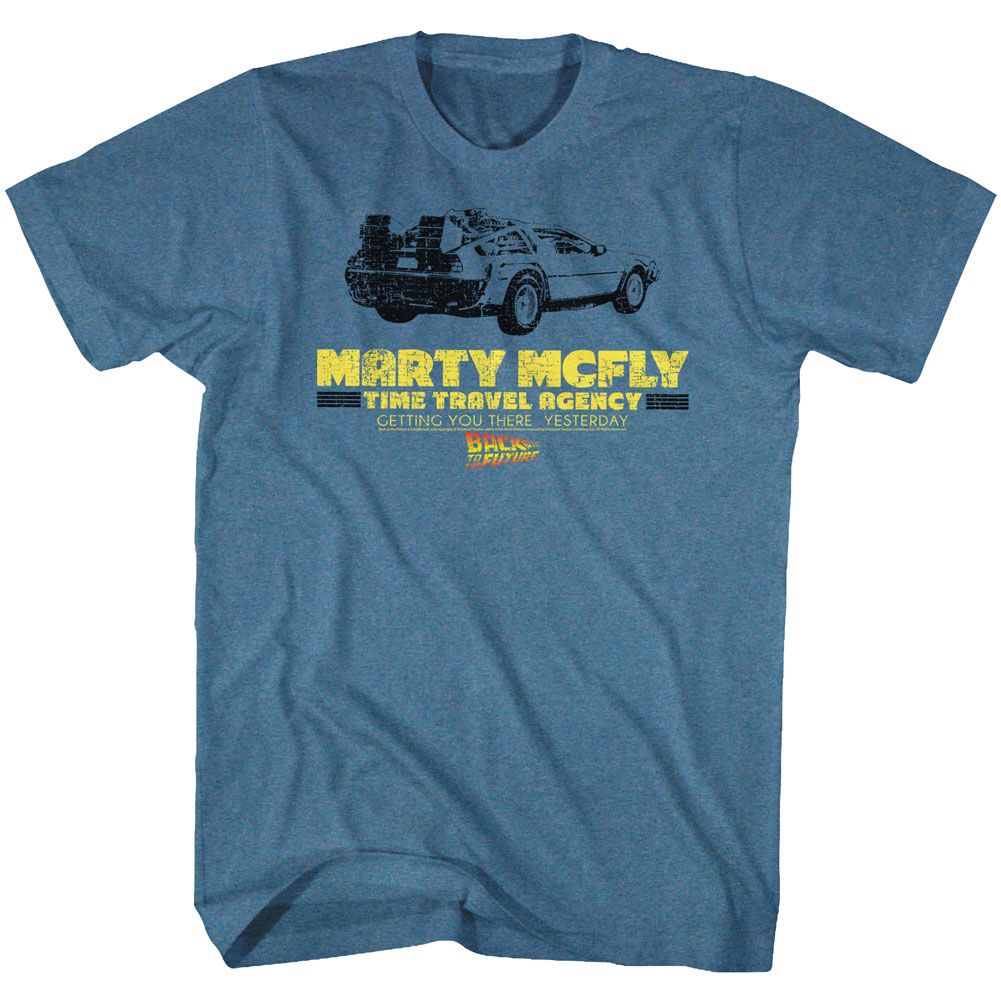 BACK TO THE FUTURE-TIME IN A CAR-INDIGO HEATHER ADULT S/S TSHIRT