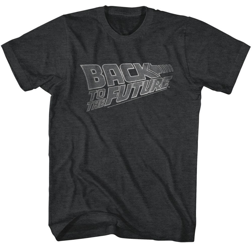 BACK TO THE FUTURE-LOGO WHITE-BLACK HEATHER ADULT S/S TSHIRT