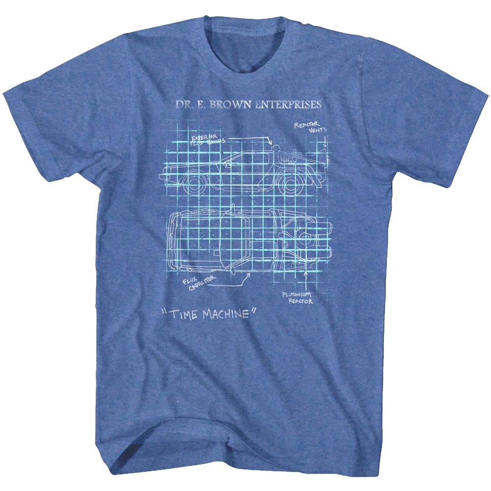 BACK TO THE FUTURE-CAR SCHEMATIC-ROYAL HEATHER ADULT S/S TSHIRT