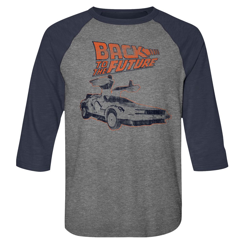 BACK TO THE FUTURE-REWORK-PREMIUM HEATHER/VINTAGE NAVY ADULT 3/4 SLEEVE RAGLAN