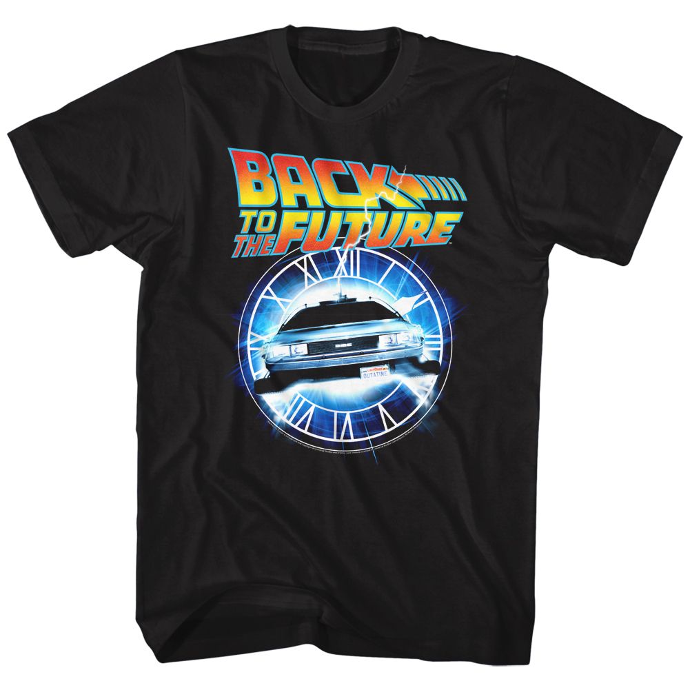 BACK TO THE FUTURE-OUT OF TIME-BLACK ADULT S/S TSHIRT