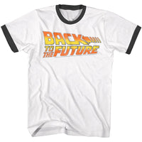 Thumbnail for BACK TO THE FUTURE-WORN LOGO-WHITE/BLACK ADULT S/S RINGER TSHIRT
