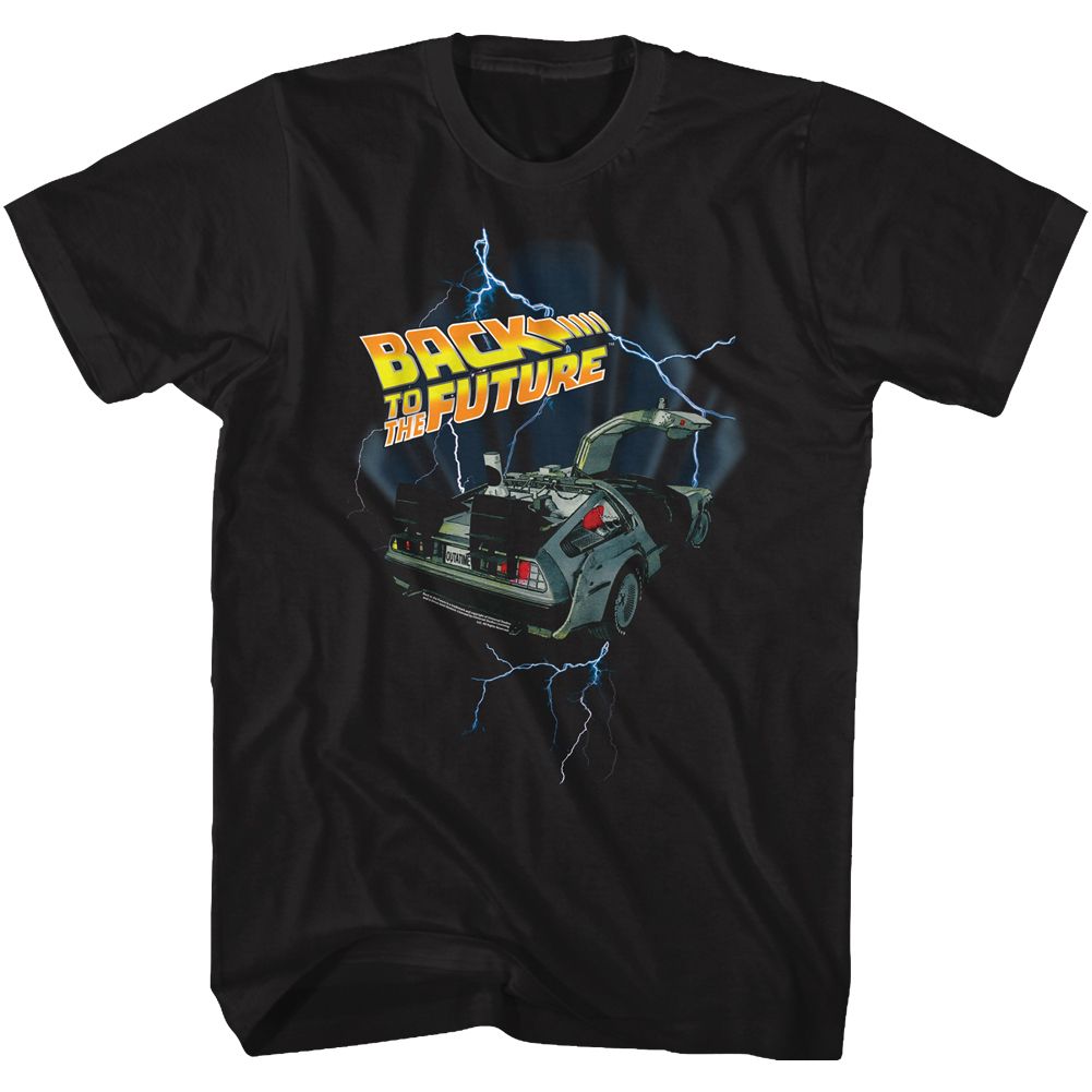 BACK TO THE FUTURE-LIGHTNING CAR-BLACK ADULT S/S TSHIRT