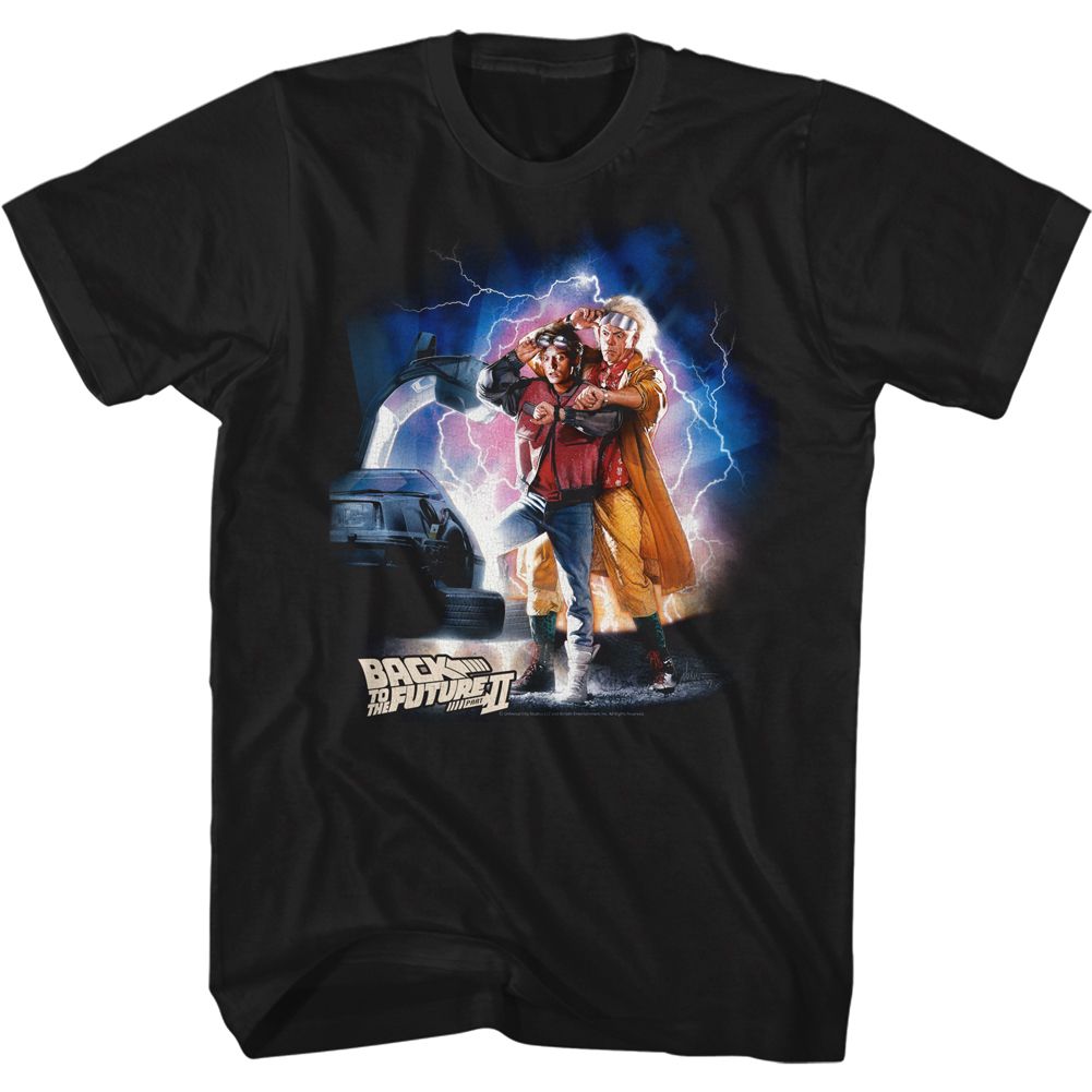 BACK TO THE FUTURE-MCFLYDOCCARLIGHTNING-BLACK ADULT S/S TSHIRT