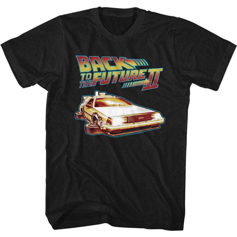 BACK TO THE FUTURE-CARWITHFLATWHEELS-BLACK ADULT S/S TSHIRT