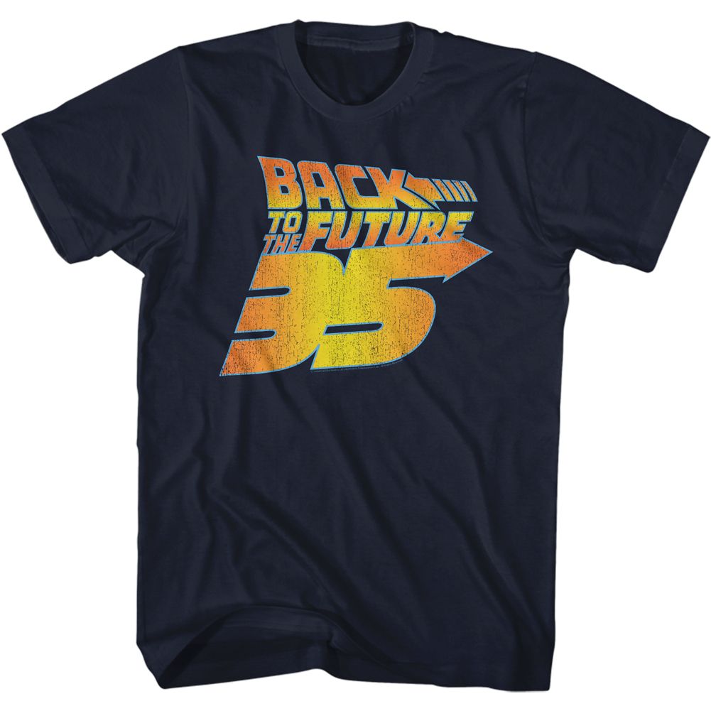 BACK TO THE FUTURE-BTTF 35TH DISTRESSED-NAVY ADULT S/S TSHIRT