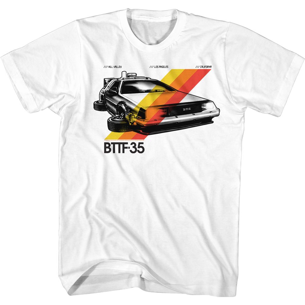 BACK TO THE FUTURE-BTTF-35 STRIPES-WHITE ADULT S/S TSHIRT