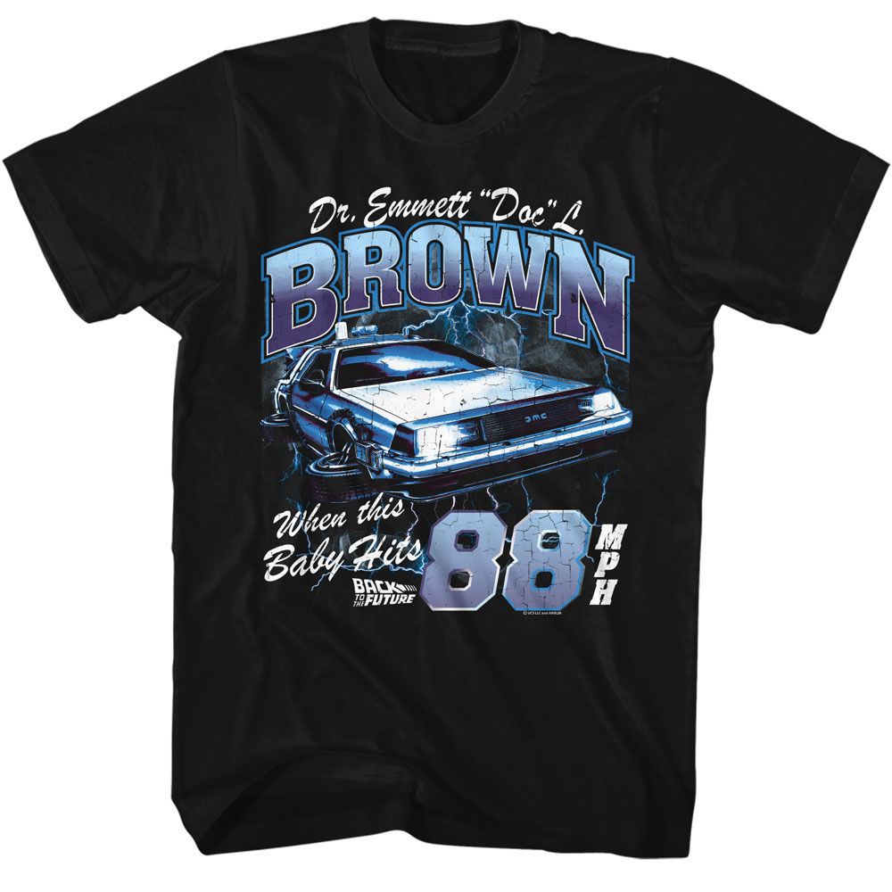 BACK TO THE FUTURE-BACK TO THE FUTURE DOC BROWN LIGHTNING-BLACK ADULT S/S TSHIRT