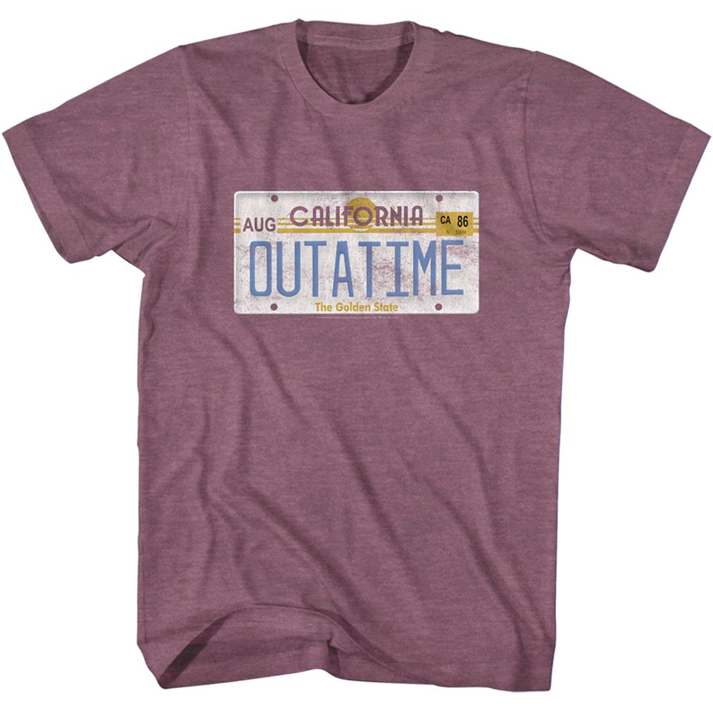 BACK TO THE FUTURE-TAG-LIGHT MAROON HEATHER ADULT S/S TSHIRT