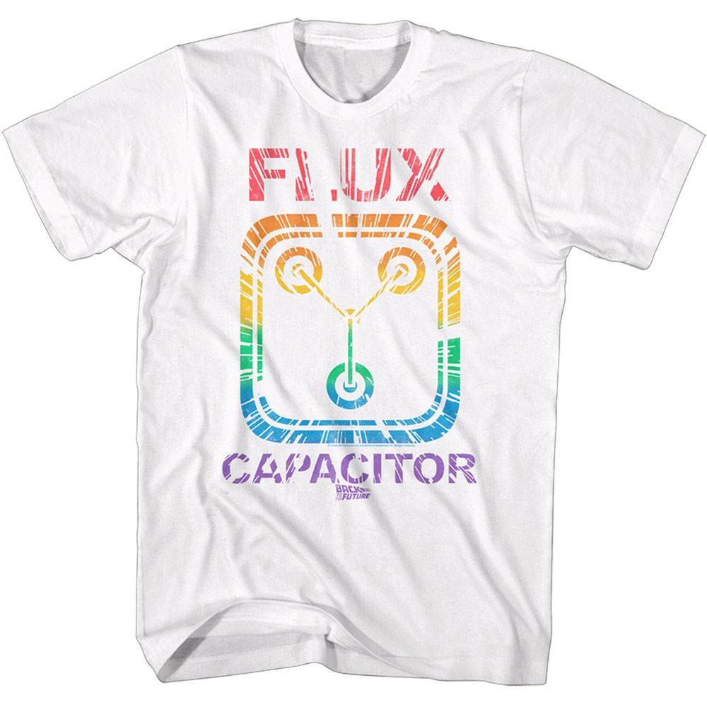 BACK TO THE FUTURE-BACK TO THE FUTURE RAINBOW FLUX-WHITE ADULT S/S TSHIRT