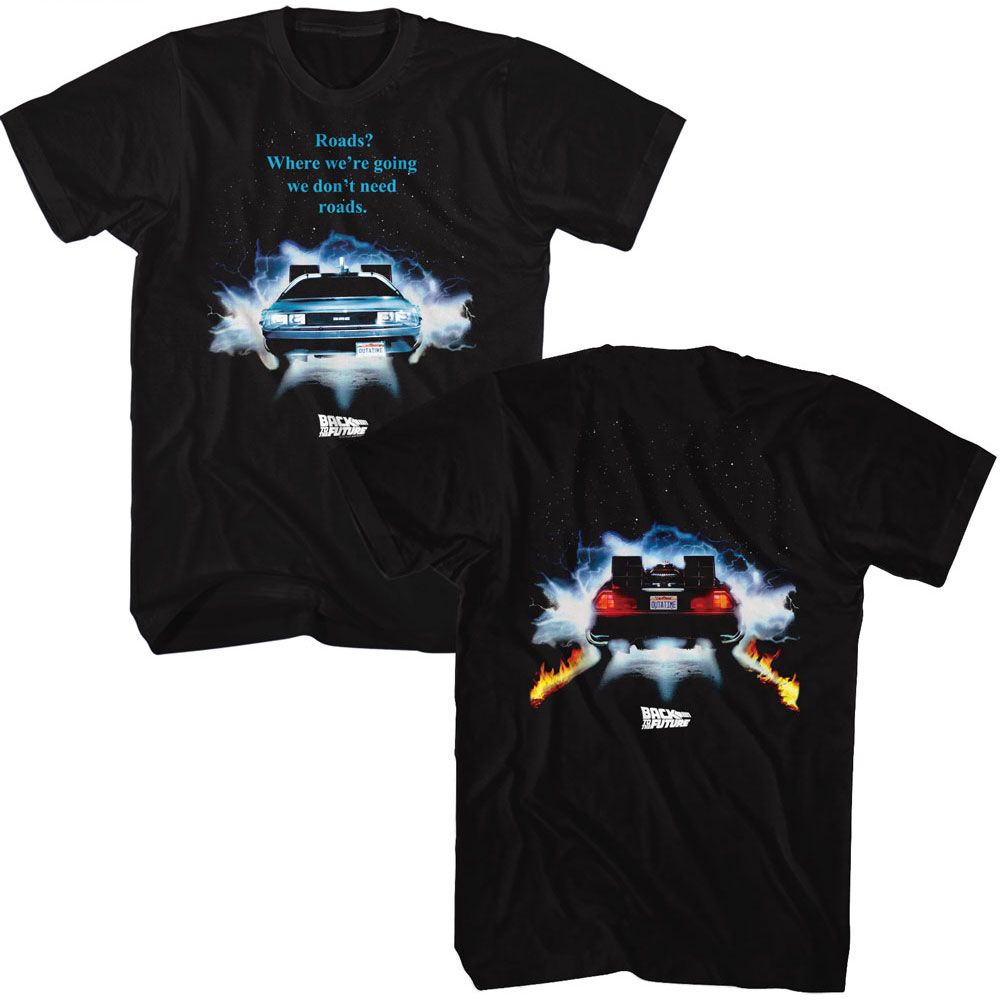 BACK TO THE FUTURE-BTTF DRIVING THROUGH-BLACK ADULT S/S TSHIRT