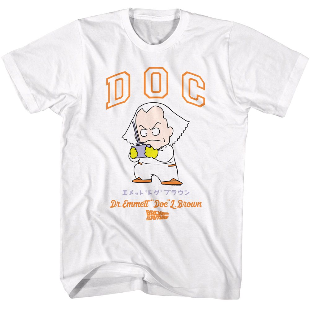 BACK TO THE FUTURE-BTTF DOC CARTOON CHARACTER-WHITE ADULT S/S TSHIRT