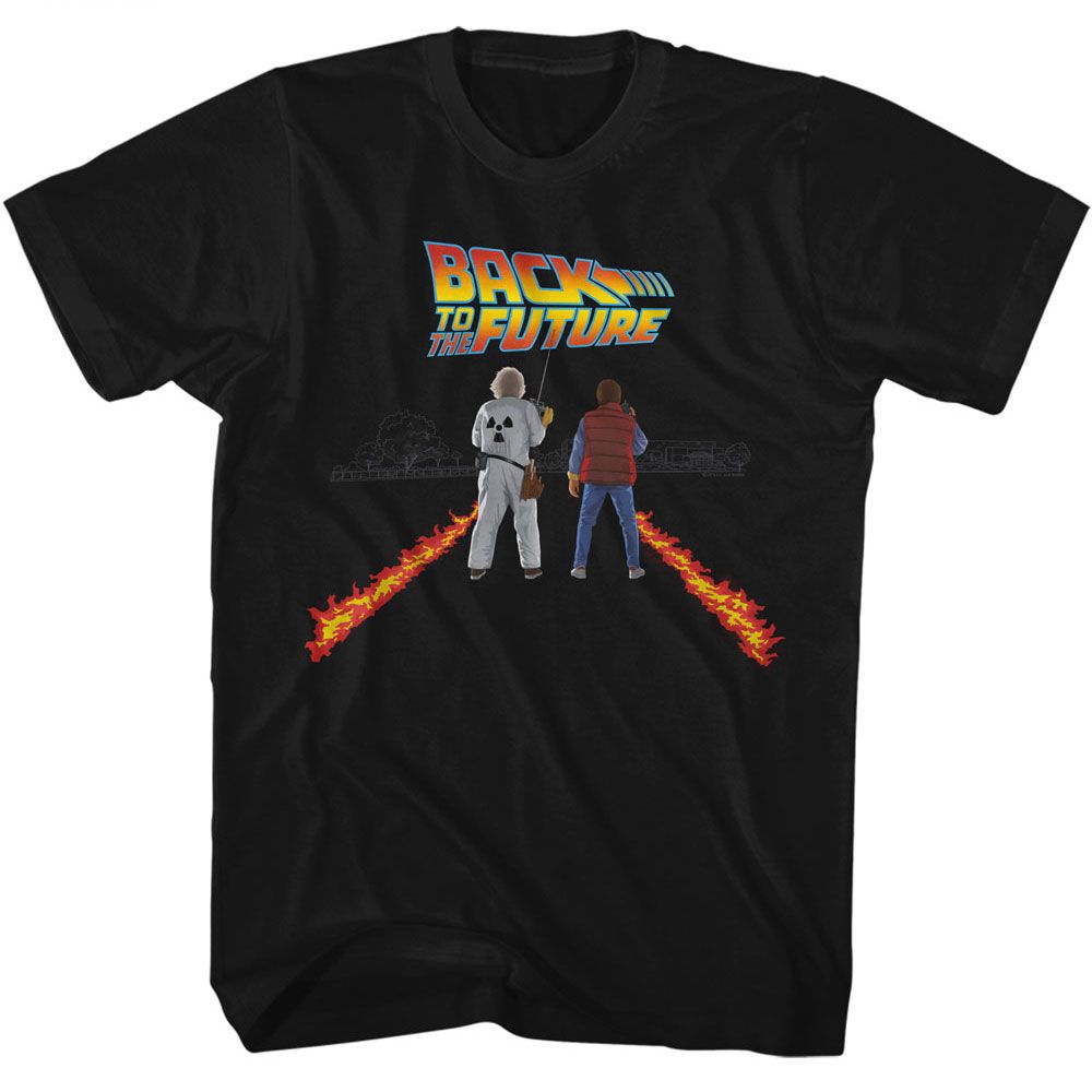 BACK TO THE FUTURE-BTTF FIRE STREAKS-BLACK ADULT S/S TSHIRT