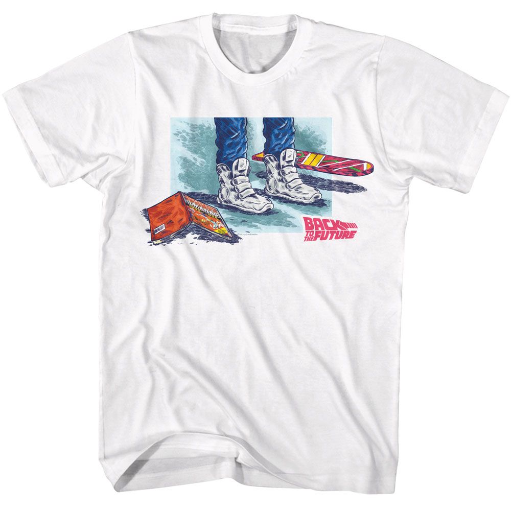 BACK TO THE FUTURE-BTTF SHOES COMIC HOVERBOARD-WHITE ADULT S/S TSHIRT