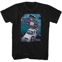 Thumbnail for BACK TO THE FUTURE-BTTF CUTE CARTOON DOC AND CLOCK TOWER-BLACK ADULT S/S TSHIRT