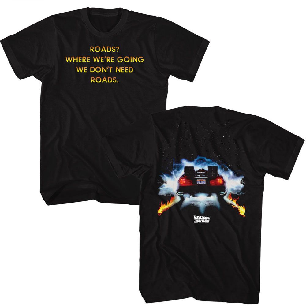 BACK TO THE FUTURE-BTTF ROADS FRONT AND BACK 2-BLACK ADULT S/S TSHIRT