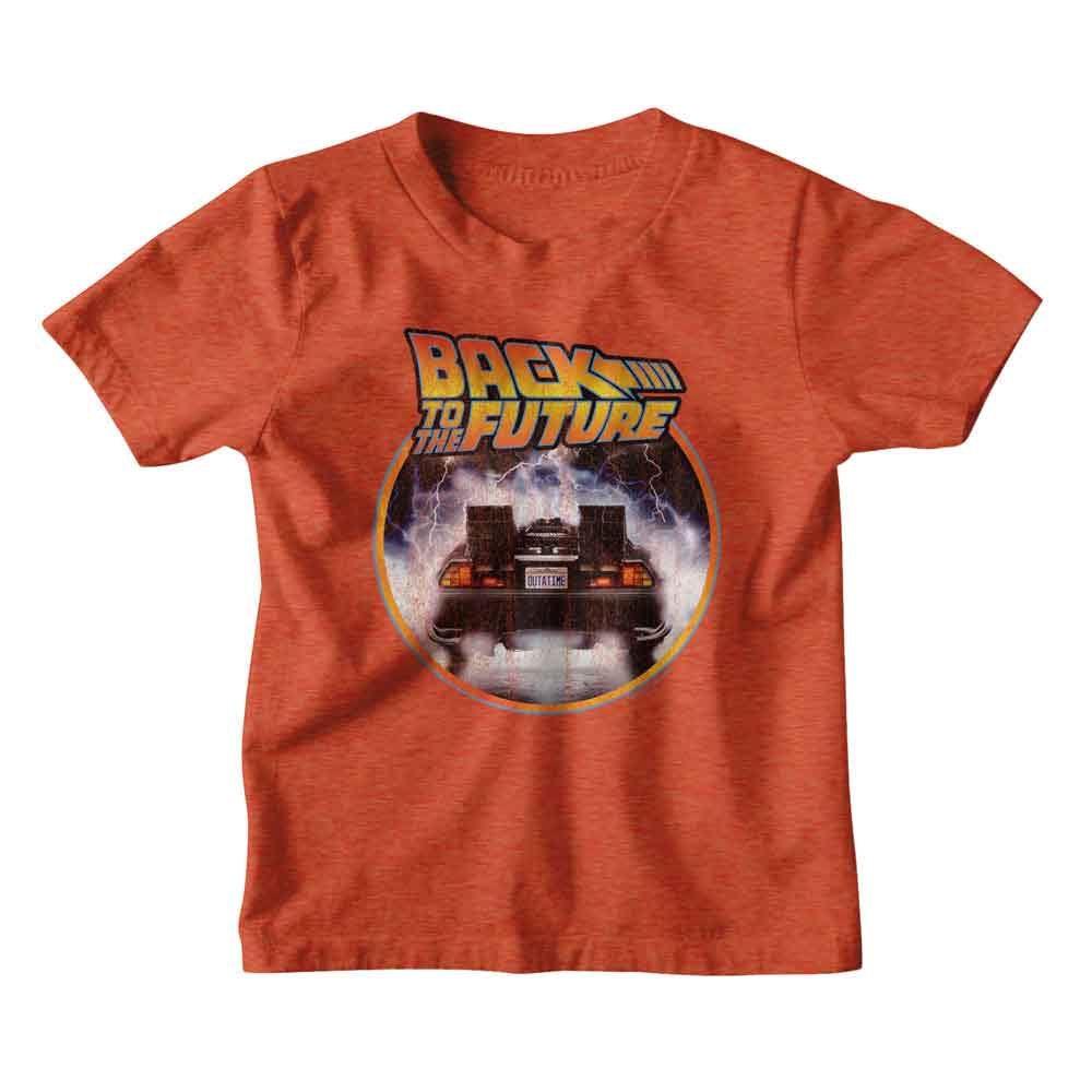 BACK TO THE FUTURE-BTTF LOGO CAR CIRCLE-VINTAGE ORANGE YOUTH S/S TSHIRT