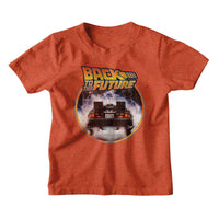 Thumbnail for BACK TO THE FUTURE-BTTF LOGO CAR CIRCLE-VINTAGE ORANGE YOUTH S/S TSHIRT