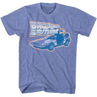 Thumbnail for BACK TO THE FUTURE-BTTF LOGO AND CAR-LIGHT BLUE HEATHER ADULT S/S TSHIRT