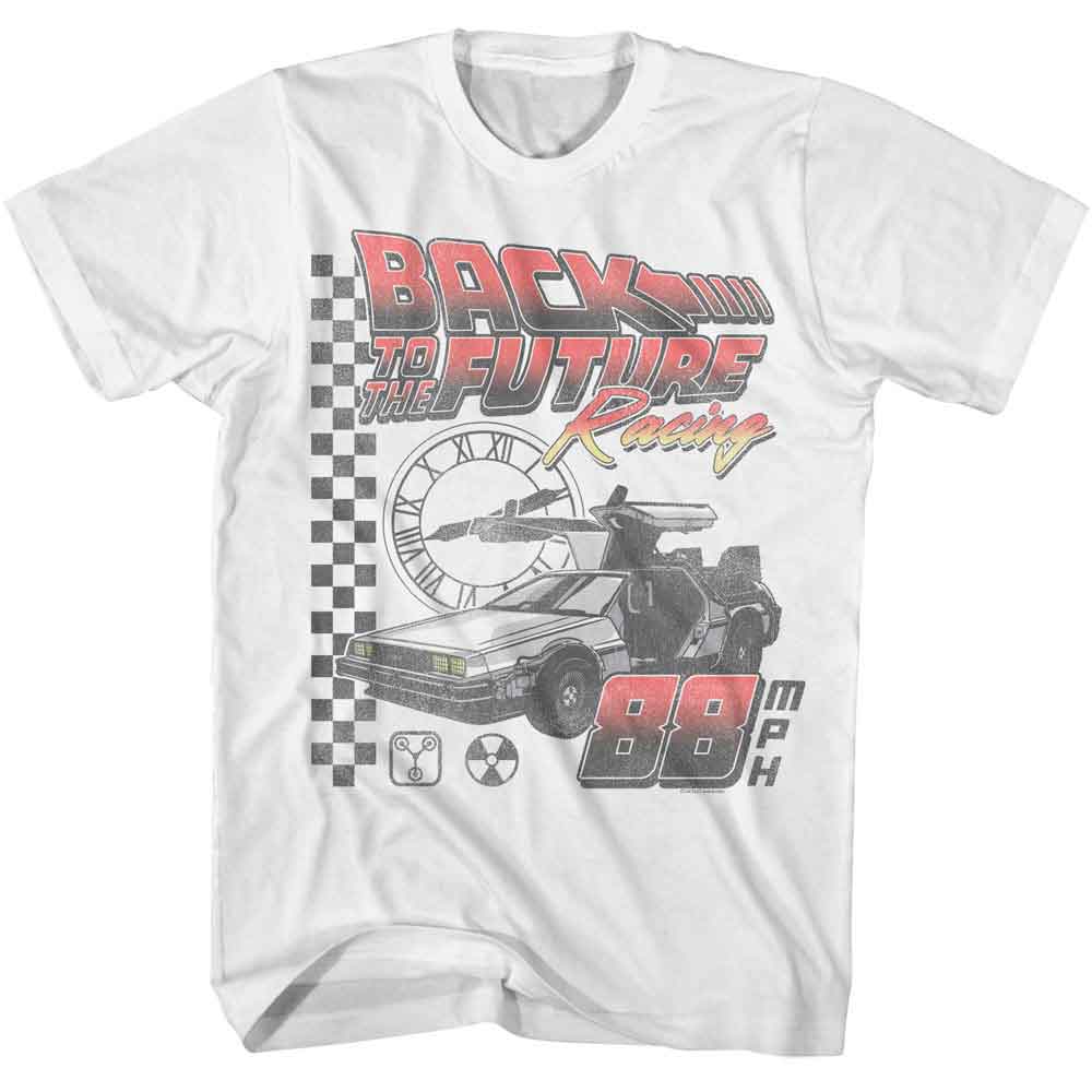BACK TO THE FUTURE-BTTF RACING-WHITE ADULT S/S TSHIRT