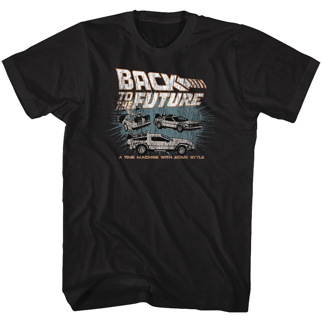 BACK TO THE FUTURE-CARS-BLACK ADULT S/S TSHIRT