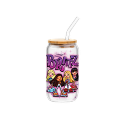 Bratz Are Bratz  16oz Glass Tumbler w Bamboo Lid and Glass Straw – 12 pc ppk ($6.00 each)