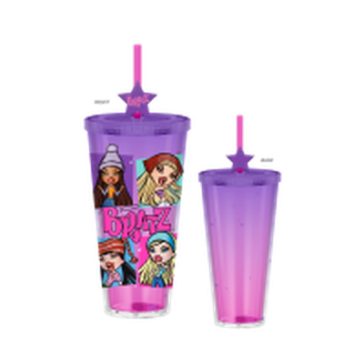 Bratz Four Square Logo  24oz Plastic Cold Cup w/ Lid and Topper Straw – 12 pc ppk ($6.50 each)