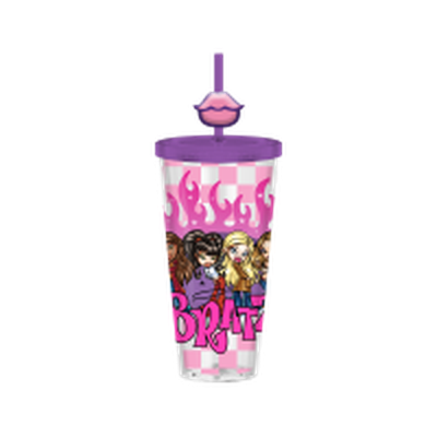 BRATZ GROUP SHOT FLAMES  24oz Plastic Cold Cup w/ Lid and Topper Straw – 12 pc ppk ($6.50 each)