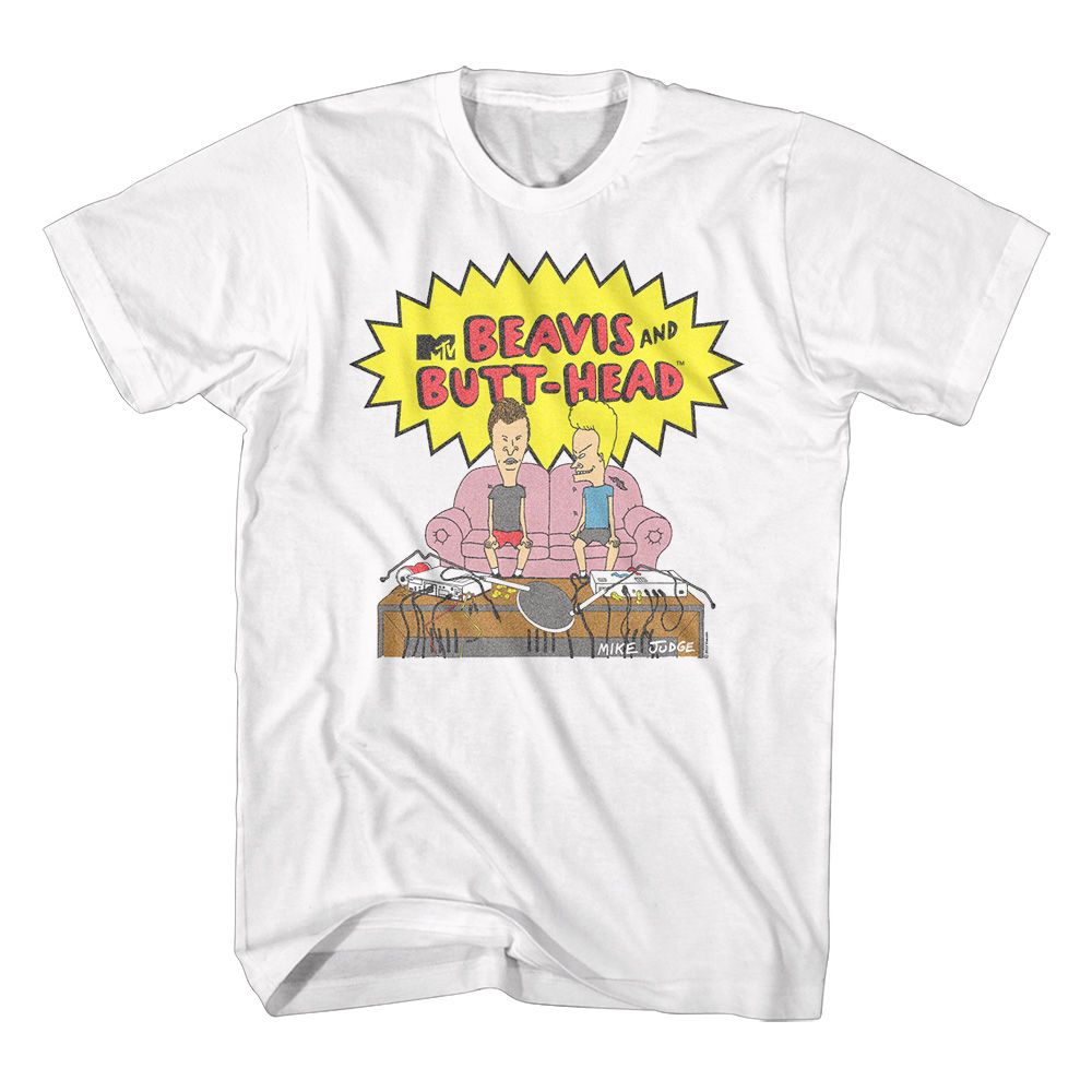 BEAVIS AND BUTTHEAD-WATCHING TV-WHITE ADULT S/S TSHIRT