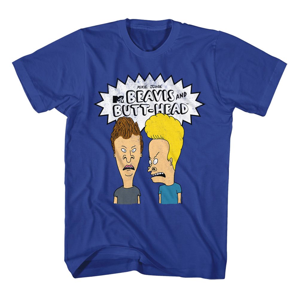 BEAVIS AND BUTTHEAD-THE BOYS AND LOGO-ROYAL ADULT S/S TSHIRT