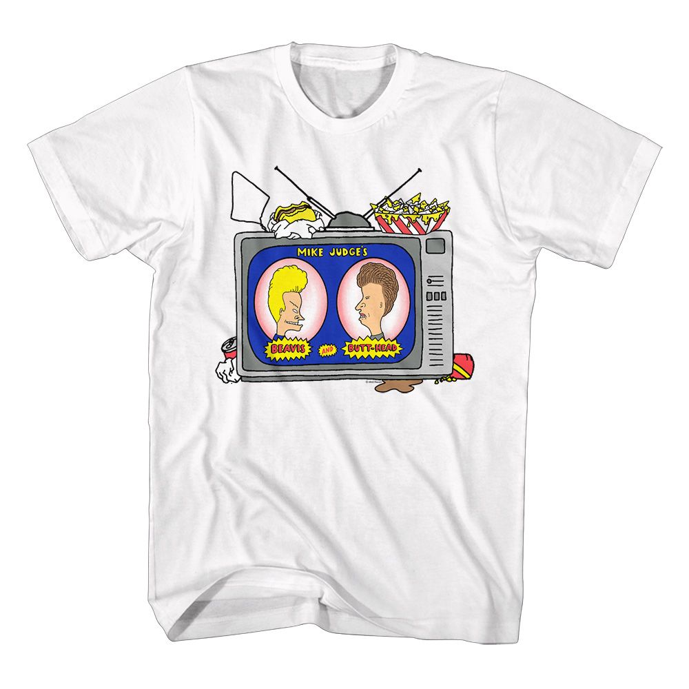 BEAVIS AND BUTTHEAD-JUNK FOOD-WHITE ADULT S/S TSHIRT