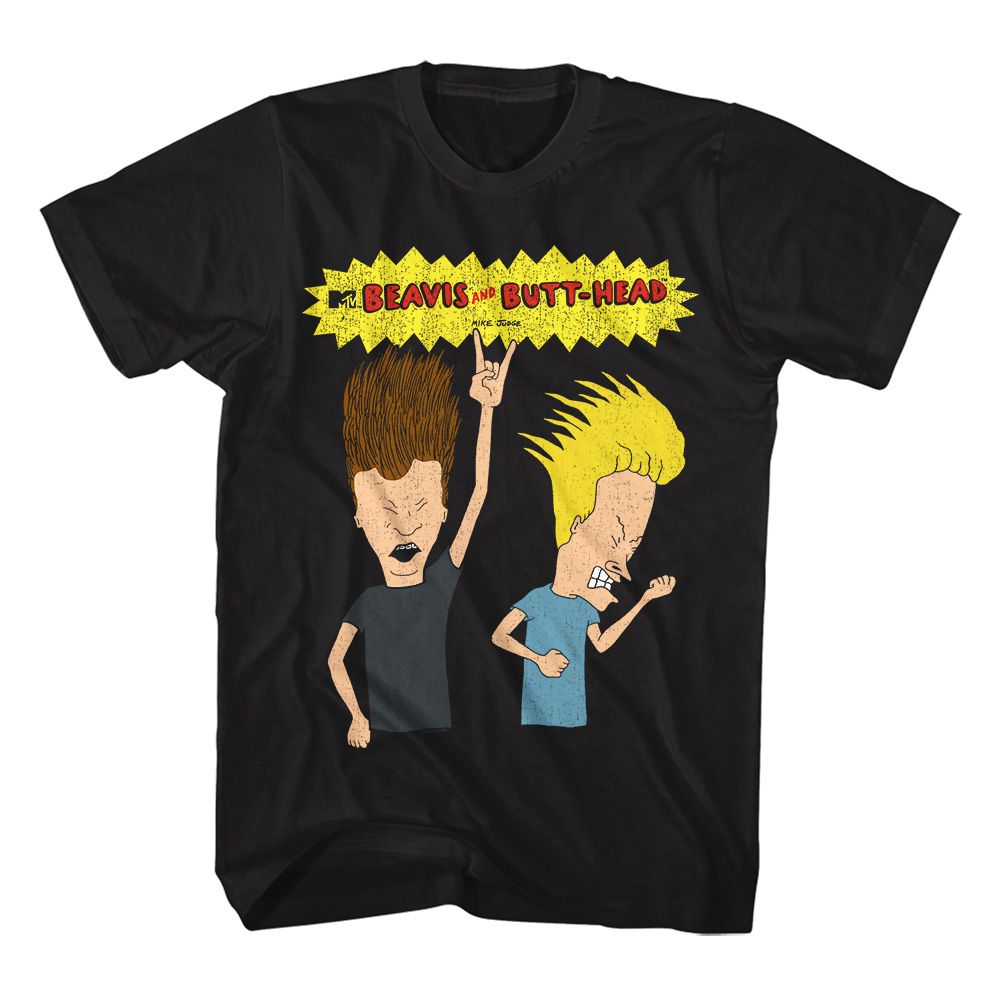 BEAVIS AND BUTTHEAD-ROCKIN OUT-BLACK ADULT S/S TSHIRT