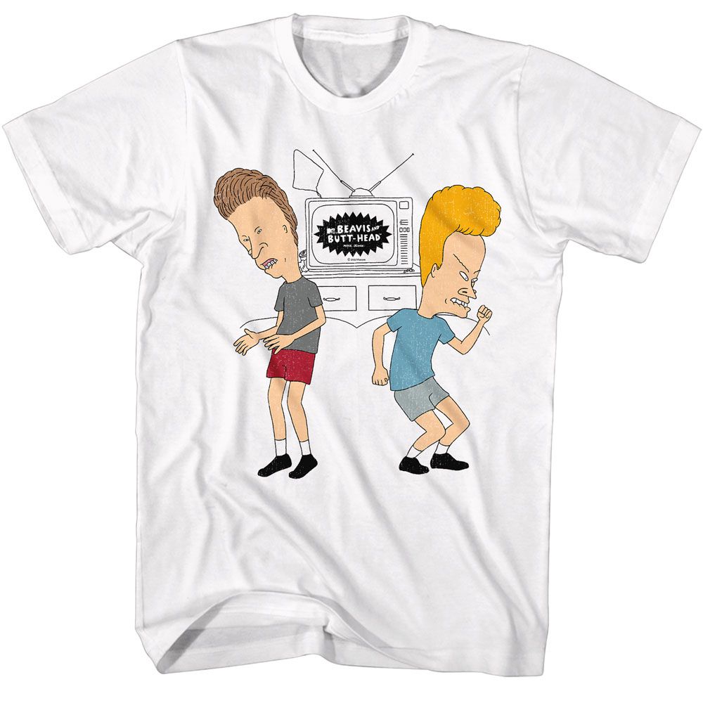BEAVIS AND BUTTHEAD-DANCING-WHITE ADULT S/S TSHIRT