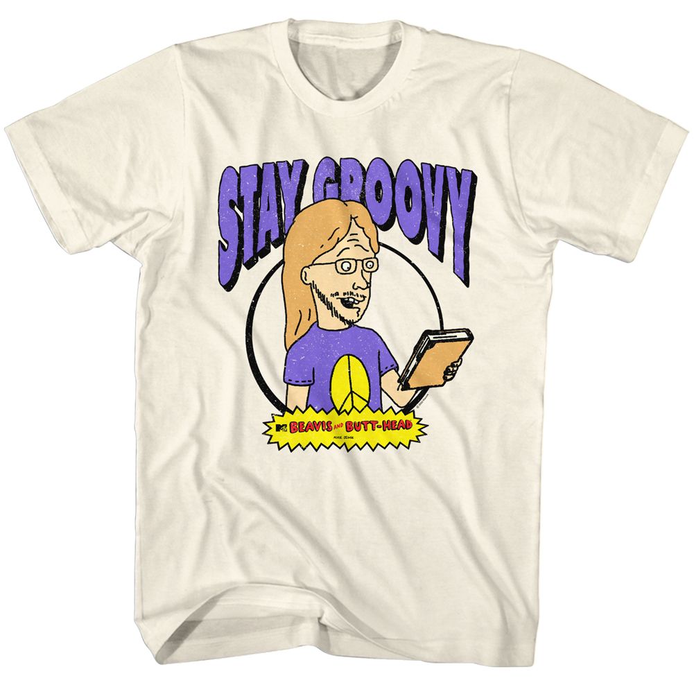 BEAVIS AND BUTTHEAD-STAY GROOVY-NATURAL ADULT S/S TSHIRT