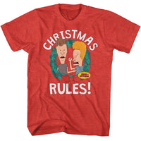 Thumbnail for BEAVIS AND BUTTHEAD-CHRISTMAS RULES-RED HEATHER ADULT S/S TSHIRT